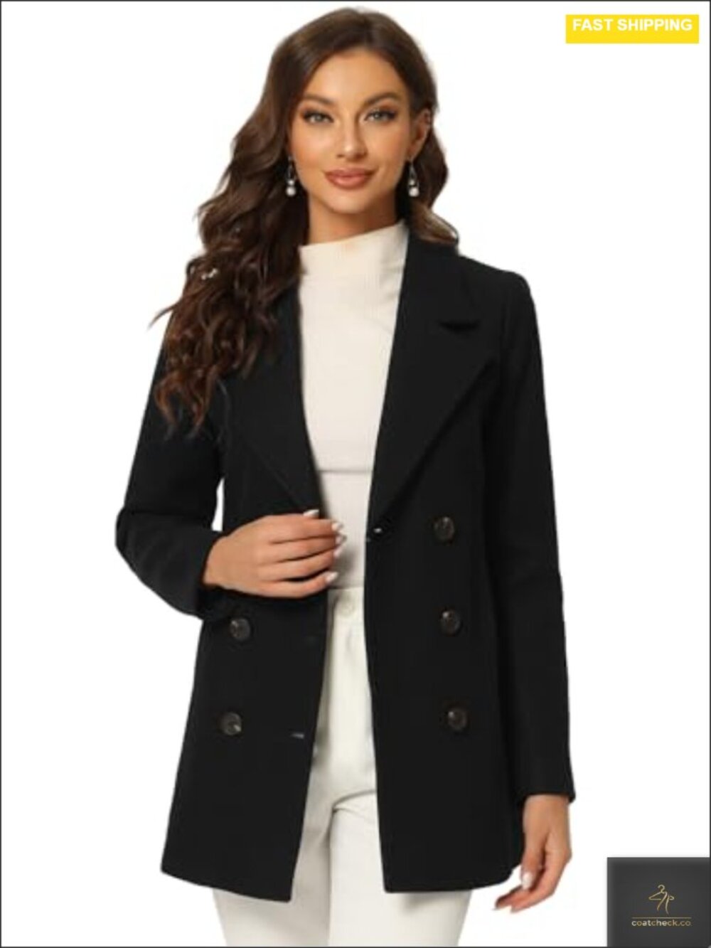 Women's Double-Breasted Pea Coat Winter Wool Blend Fully Lined